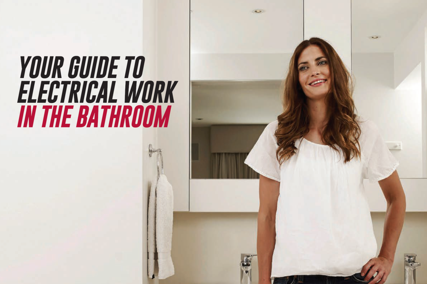 customer stood considering how to make sure the electrical work in her bathroom is safe.