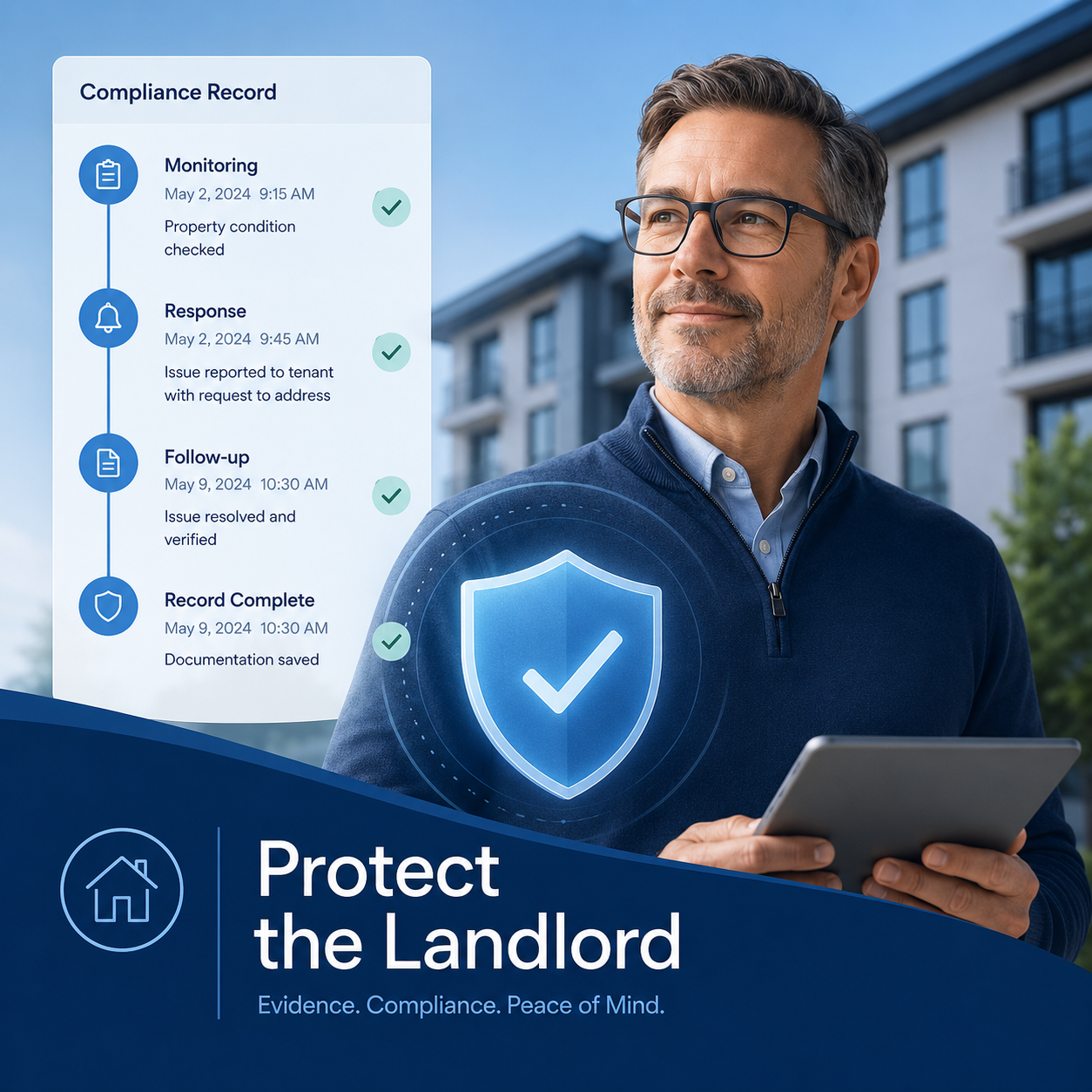 Protect the Landlord with Evidence Landlord protected by a documented compliance record showing monitoring, response, follow-up and completed action.